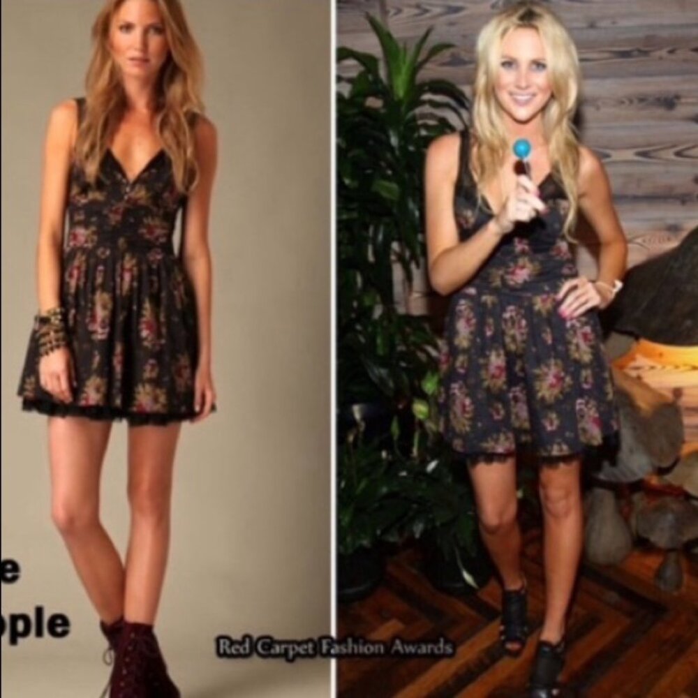 Free People Navy Blue Rose Floral Print Mini Dress 6